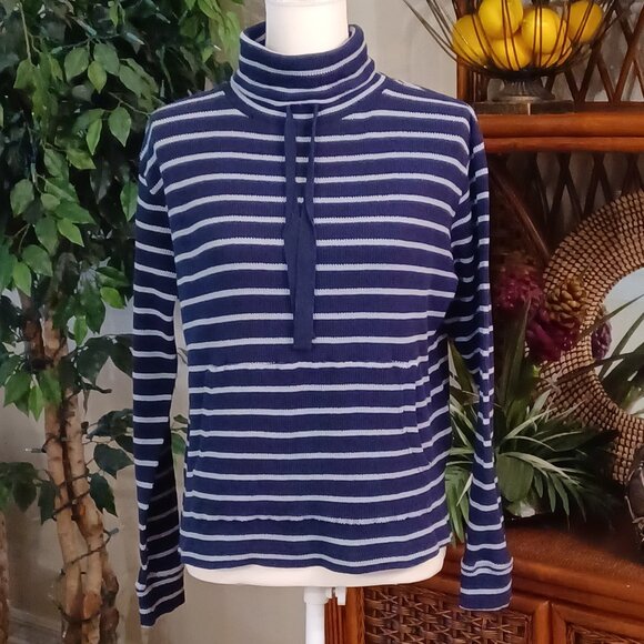 EUC Pact Navy Blue Striped Organic Cotton Cozy Turtleneck Size Small - Picture 3 of 7